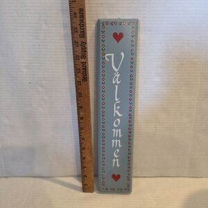 Valkommen Swedish Sign Hand painted Blue Wall  Home Decor Scandinavian Folk Art